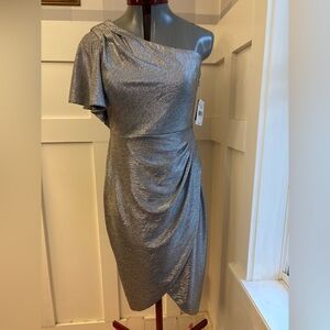 Melonie Silver One-Shoulder Dress Size 2